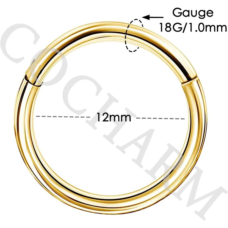 【並行輸入品】COCHARM 14K ソリッドゴールド シームレスノーズリング 16G セプタムリング 18G ヒンジ付きセグメントリング ボディピアの画像