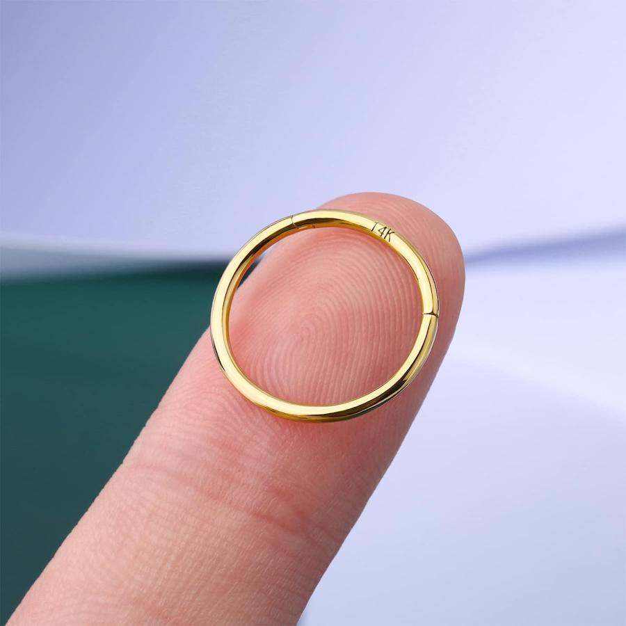 【並行輸入品】COCHARM 14K ソリッドゴールド シームレスノーズリング 16G セプタムリング 18G ヒンジ付きセグメントリング ボディピアの画像