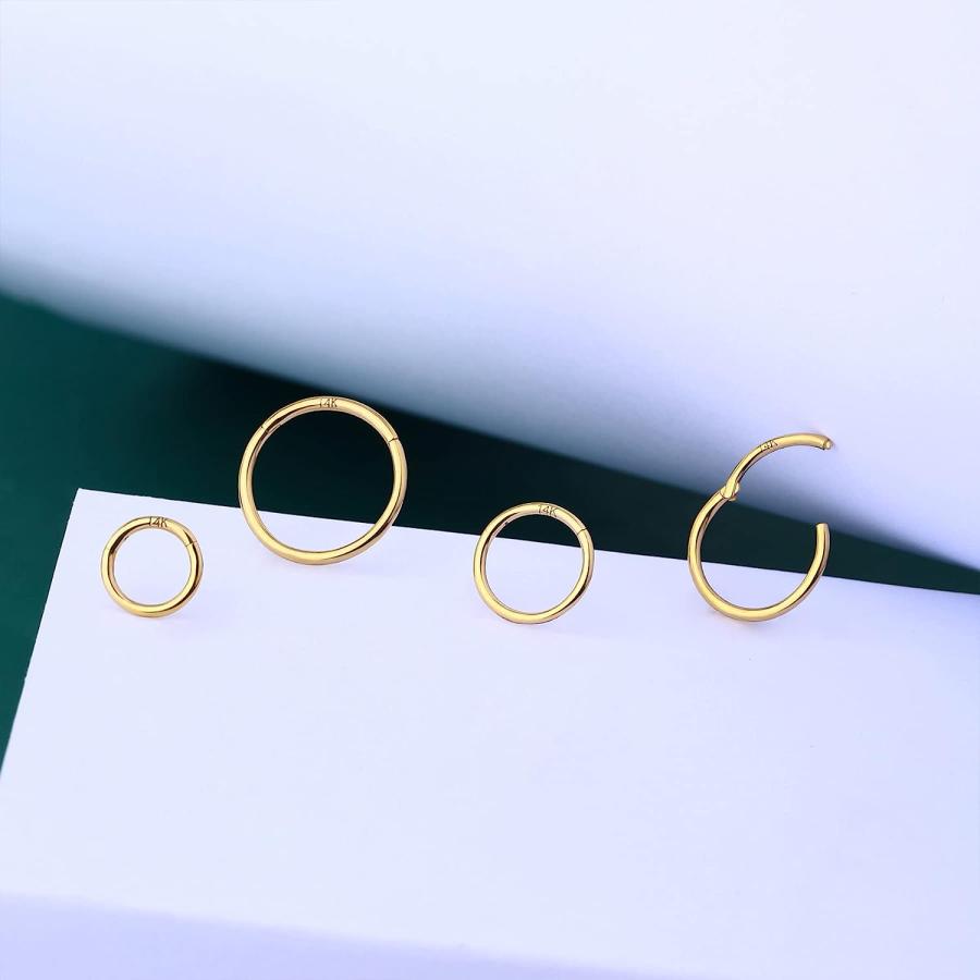 【並行輸入品】COCHARM 14K ソリッドゴールド シームレスノーズリング 16G セプタムリング 18G ヒンジ付きセグメントリング ボディピアの画像