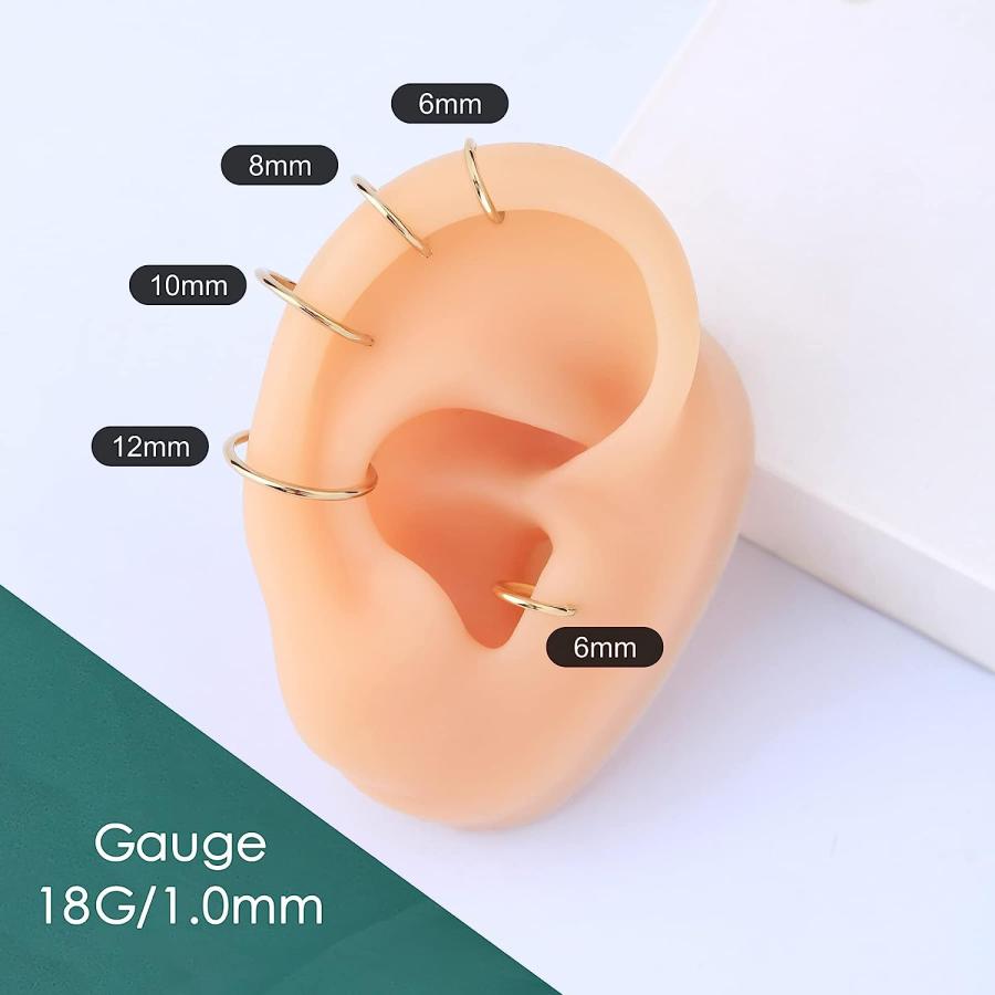 【並行輸入品】COCHARM 14K ソリッドゴールド シームレスノーズリング 16G セプタムリング 18G ヒンジ付きセグメントリング ボディピアの画像