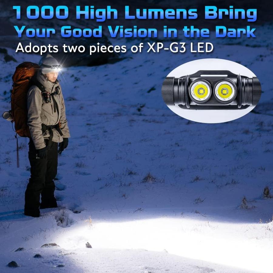 【開店記念セール！】 MCCC Rechargeable Headlamp 1000 Lumens Flashlight IP68 Waterproof with USB Charge Light Gear for Diving Fishing Hiking Camping Outdoor Head Lamp