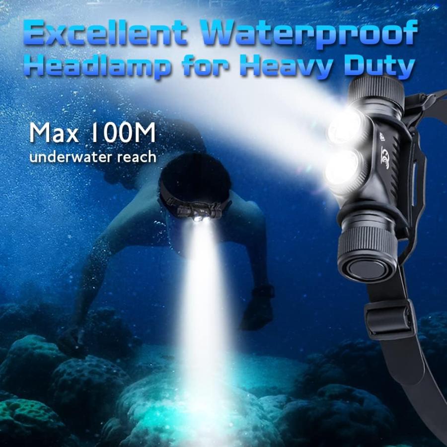 【開店記念セール！】 MCCC Rechargeable Headlamp 1000 Lumens Flashlight IP68 Waterproof with USB Charge Light Gear for Diving Fishing Hiking Camping Outdoor Head Lamp