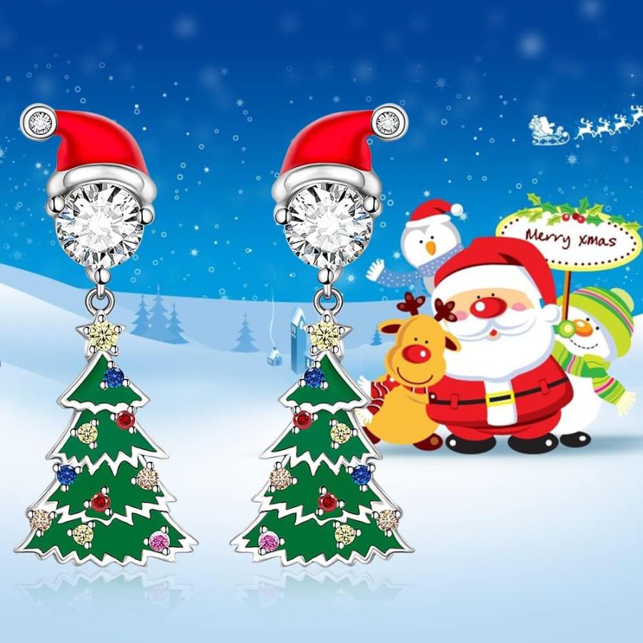 並行輸入品】Christmas Tree Earrings for Women Sterling Silver