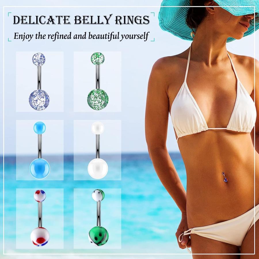 40 Pcs 14G Belly Button Rings Belly Rings for Women Girls Stainless Steel Tongue Rings Navel Piercing Belly Piercing Jewelry Women's Body Piercing｜dep-dreamfactory｜02