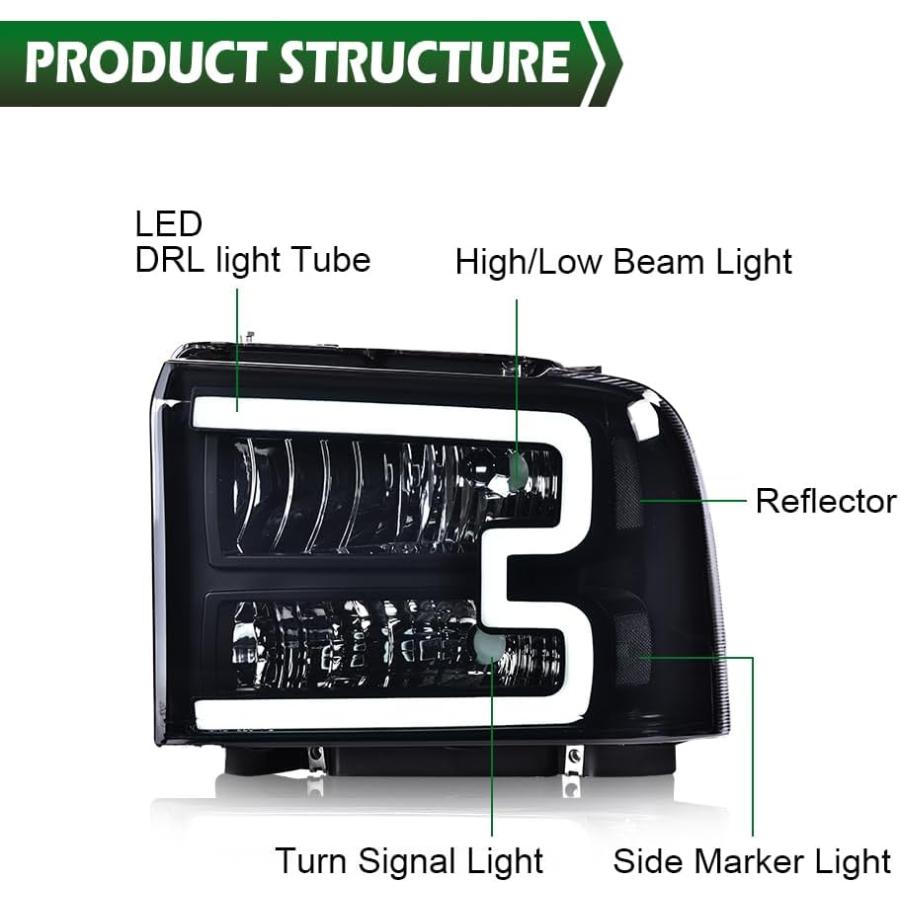 【並行輸入品】VRracing LED DRL BAR ヘッドライトアセンブリ 2005-2007 Ford F250 F350 F450 F550_2