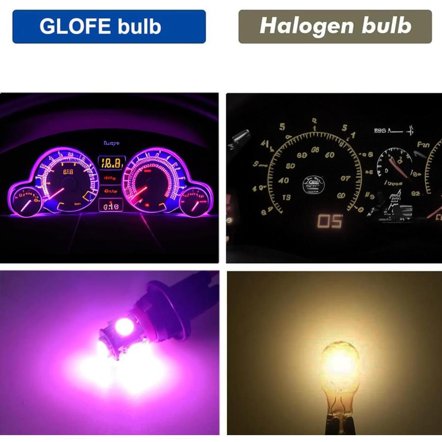 売り出し GLOFE T10 194 168 ダッシュインストゥルメント ピンク/パープル 電球 明るいパネルゲージ クラスター ダッシュボード LED電球 10個/セット　並行輸入品