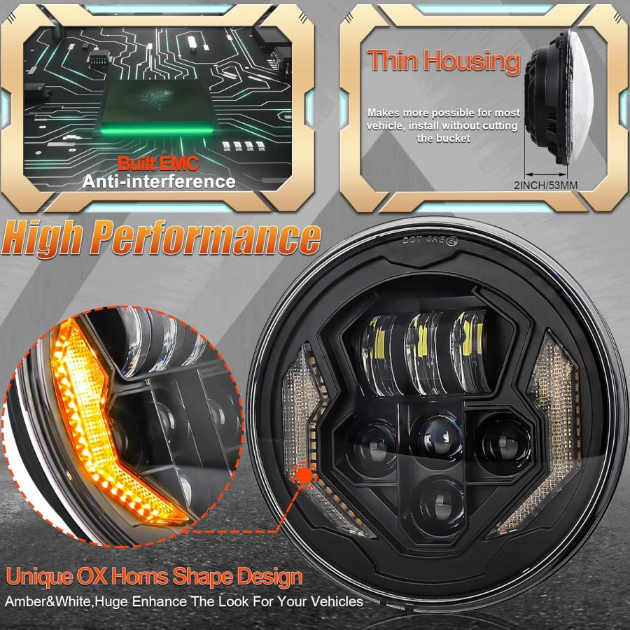 並行輸入品】PXPART JK LED ヘッドライト 7インチ ラウンド DRL