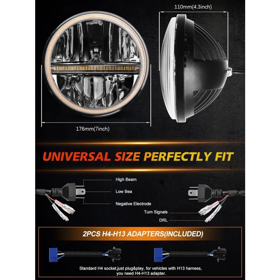 並行輸入品】MAYELLO 7インチ LEDヘッドライト アンバー&ホワイト