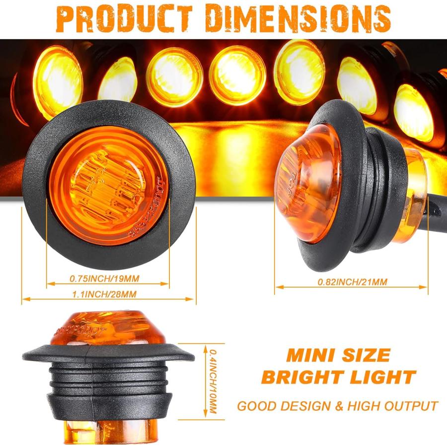 【並行輸入品】100 Pieces 3/4'' Round LED Side Marker Lights 3 LEDs Front Rear ...