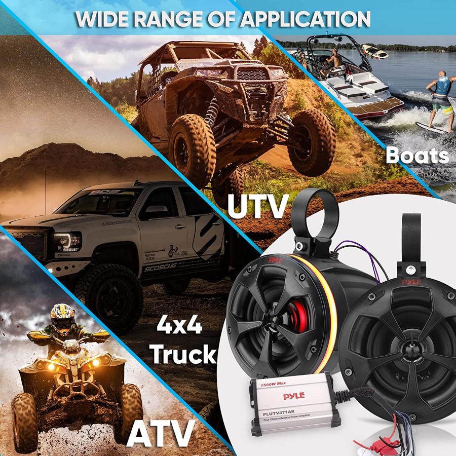 【並行輸入品】PyleUsa Waterproof Off-Road Speakers with Amplifier 4 Inch 800W 4-Chの画像