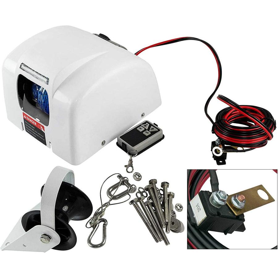 12V Electric Anchor Winch For Boats With Wireless Remote - Holds Up To 25 Lb Anchor