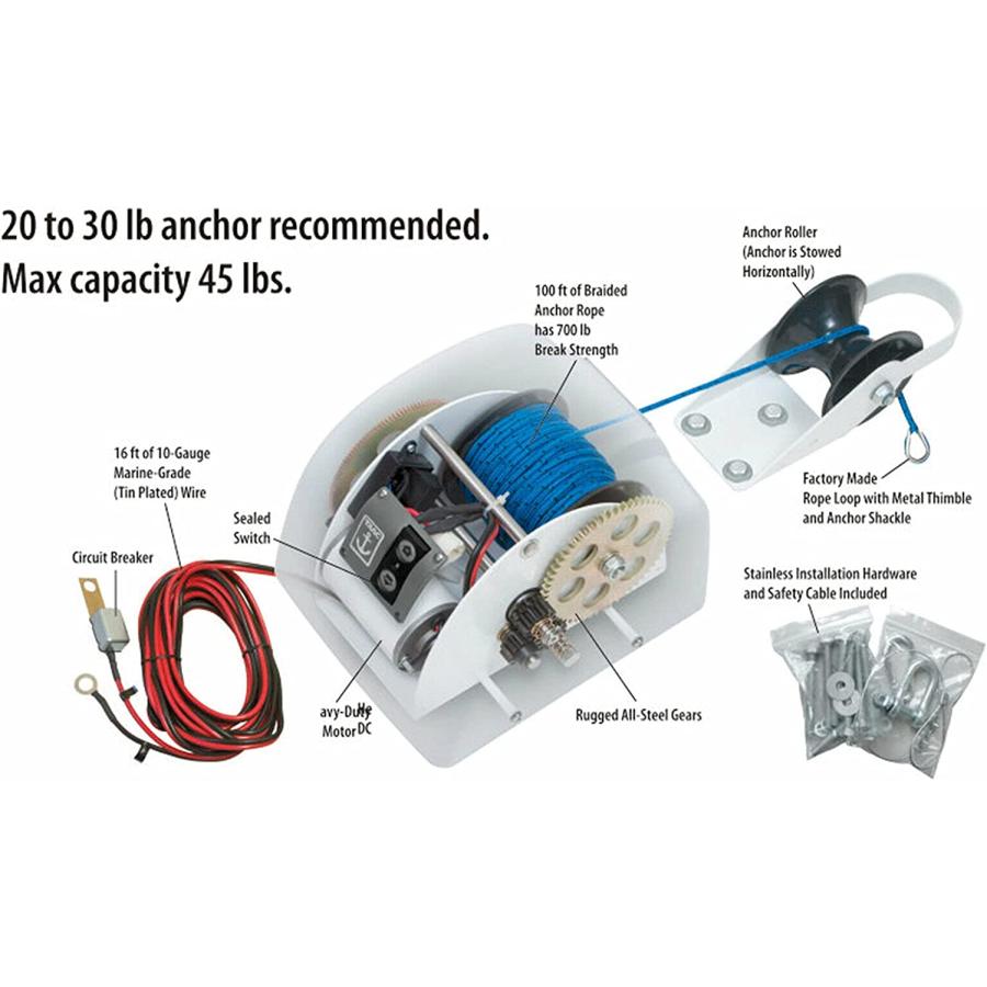 TFCFL 45 LBS Boat Electric Anchor Winch Marine Saltwater Anchor