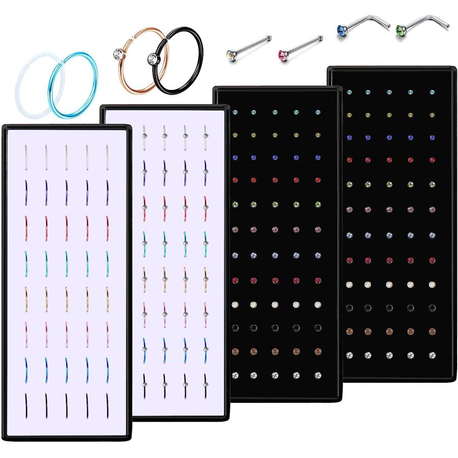 【並行輸入品】 ORAZIO 112-200PCS 鼻リング スタッド フープ 女性用 サージカルステンレススチール 22ゲージ 鼻リング セット 鼻ピ