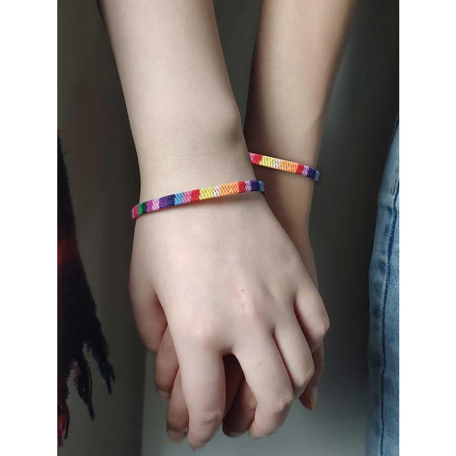 【並行輸入品】レインボー プライド ブレスレット LGBT ハンドメイド ストリング ブレスレット または &レズビアン LGBTQ 2個 その他_2
