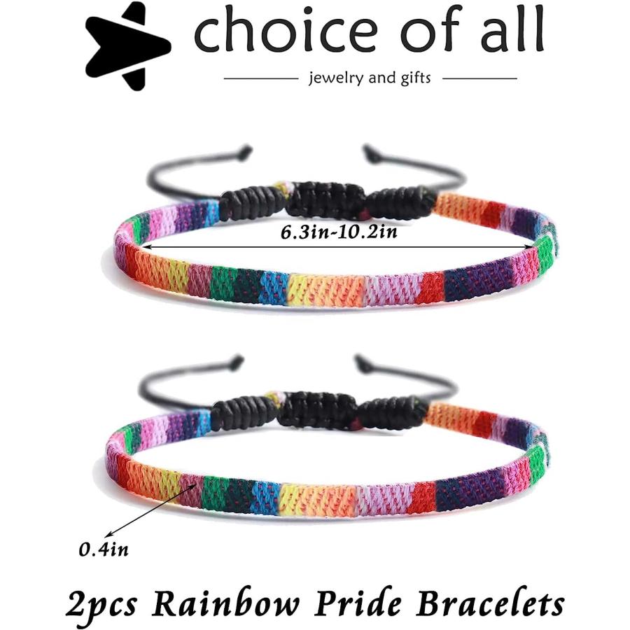 【並行輸入品】レインボー プライド ブレスレット LGBT ハンドメイド ストリング ブレスレット または &レズビアン LGBTQ 2個 その他_5
