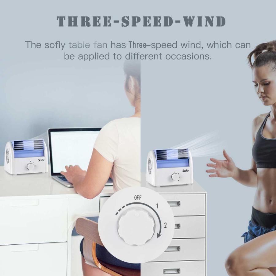SOFLY Desk Fan Silent Bladeless Cool Air Fan for Bedroom Office Personal Powerful Small Tabletop Fan with 3 Speed　並行輸入品｜dep-dreamfactory｜03