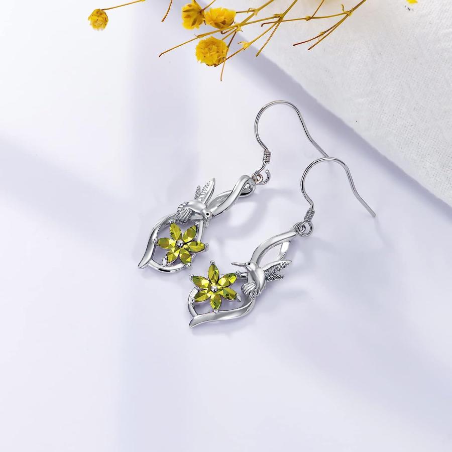 Flpruy Hummingbird Earrings for Women 925 Sterling Silver Daisy Flower Dangle Drop Infinity Earrings Aug Peridot Birthstones Jewelry for Women｜dep-dreamfactory｜03