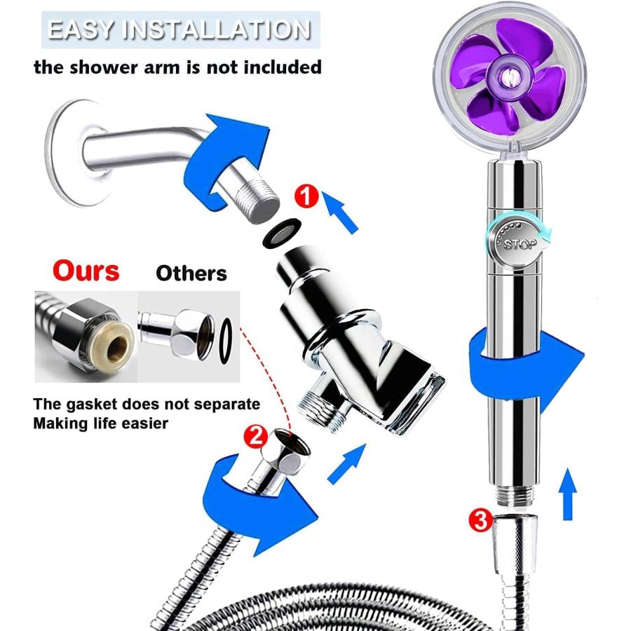 ハンドヘルド ターボチャージ プレッシャー プロペラ シャワーヘッドセット、Besititli ハイドロジェット シャワーヘッド 360°回転渦巻きシャワーヘッド 交｜dep-dreamfactory｜06