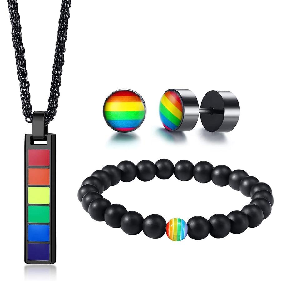 MPRAINBOW Gay Lesbian Pride Jewelry Sets - Stainless Steel Bracelet ...