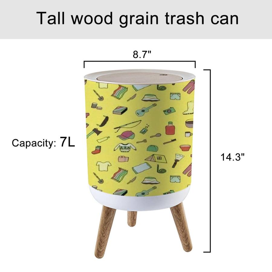 Small　Trash　Can　with　Symbols　Camping　for　and　Equipment　Bathroom　Kitchen　Icons　Top　Recycle　Wastebasket　Lid　Bin　Round　Camping　Dog　Press　Camping　Proof