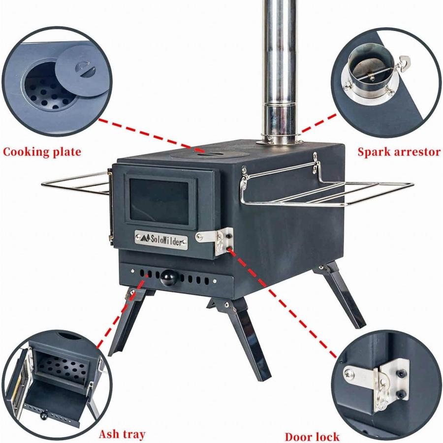 SoloWilder 薪ストーブ 折りたたみ式 キャンプ アウトドア 暖炉 テント用 煙突付き キャンプ キャンプファイヤー BBQ 調理用　並行輸入品｜dep-dreamfactory｜02
