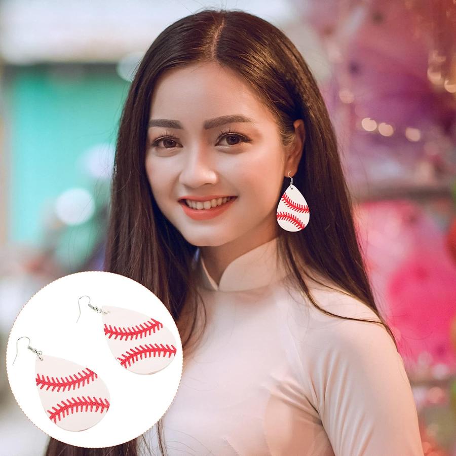 【並行輸入品】USHOBE Baseball Earrings for Women Water Drop Earrings Leather Dangl_1