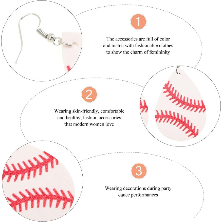 【並行輸入品】USHOBE Baseball Earrings for Women Water Drop Earrings Leather Dangl_4