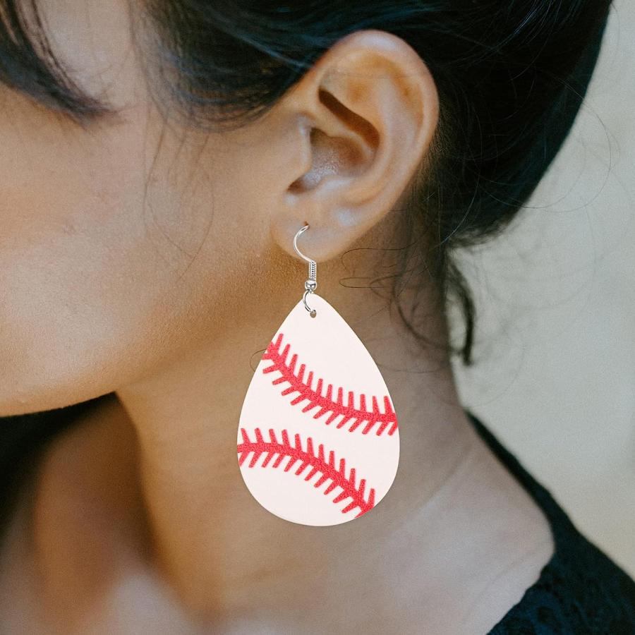 【並行輸入品】USHOBE Baseball Earrings for Women Water Drop Earrings Leather Dangl_6