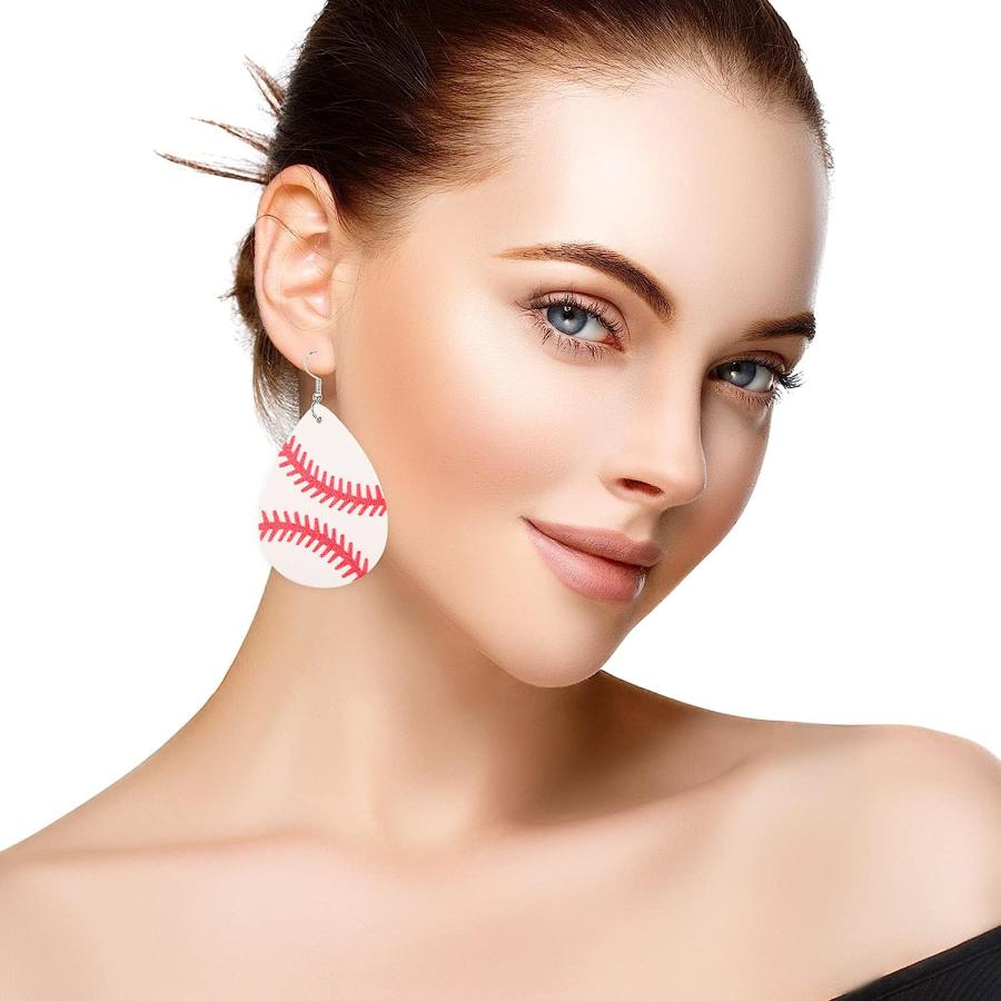 【並行輸入品】USHOBE Baseball Earrings for Women Water Drop Earrings Leather Dangl_7