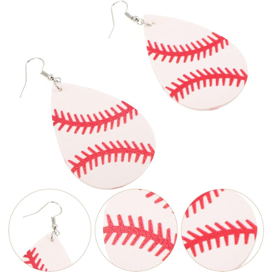 【並行輸入品】USHOBE Baseball Earrings for Women Water Drop Earrings Leather Dangl_8