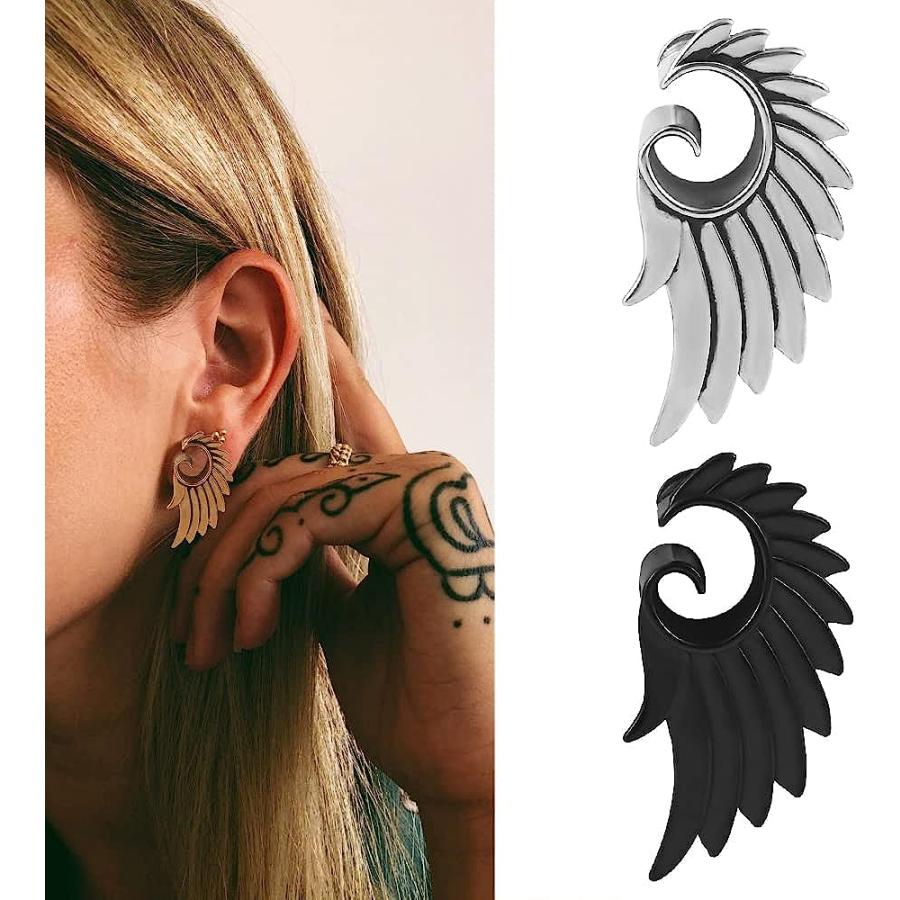 DOEARKO ウィングイヤーハンガー 2個 伸びた耳用 ゲージ 耳栓 ボディピアス トンネル 316ステンレススチール 低刺激性 ボディジュエリー 14mm(9/16inch) ス