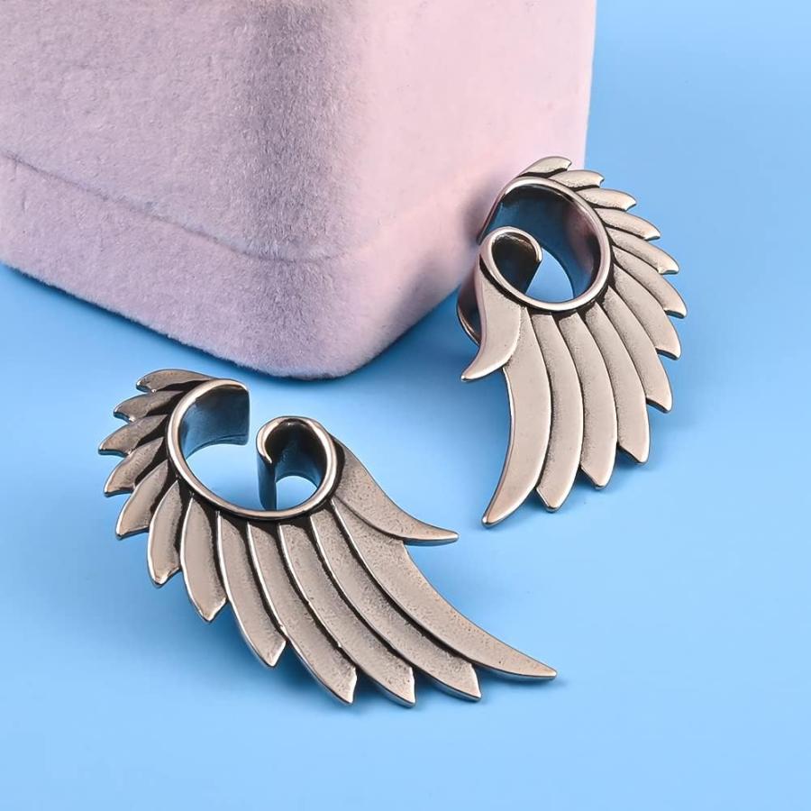 DOEARKO ウィングイヤーハンガー 2個 伸びた耳用 ゲージ 耳栓 ボディピアス トンネル 316ステンレススチール 低刺激性 ボディジュエリー 14mm(9/16inch) ス