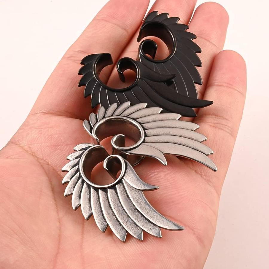 DOEARKO ウィングイヤーハンガー 2個 伸びた耳用 ゲージ 耳栓 ボディピアス トンネル 316ステンレススチール 低刺激性 ボディジュエリー 14mm(9/16inch) ス