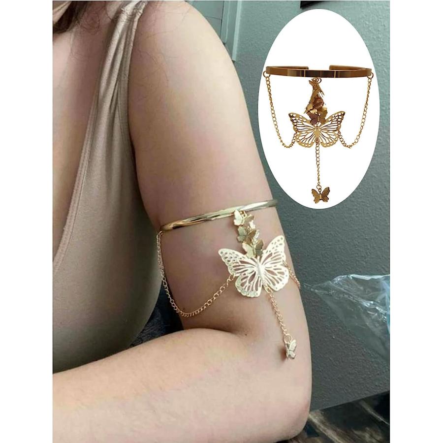 【並行輸入品】Butterfly Chain Arm Cuff Butterfly Chain Bracelet Gold Cute Butter_1