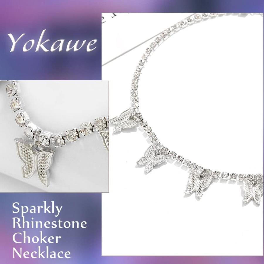 【並行輸入品】Yokawe キラキララインストーンチョーカーネックレス シルバーバタフライペンダントネックレス クリスタルY2Kチェーン ファッション_2