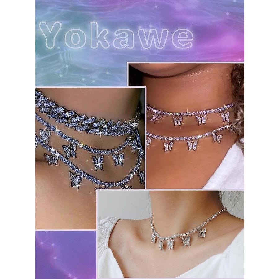 【並行輸入品】Yokawe キラキララインストーンチョーカーネックレス シルバーバタフライペンダントネックレス クリスタルY2Kチェーン ファッション_4