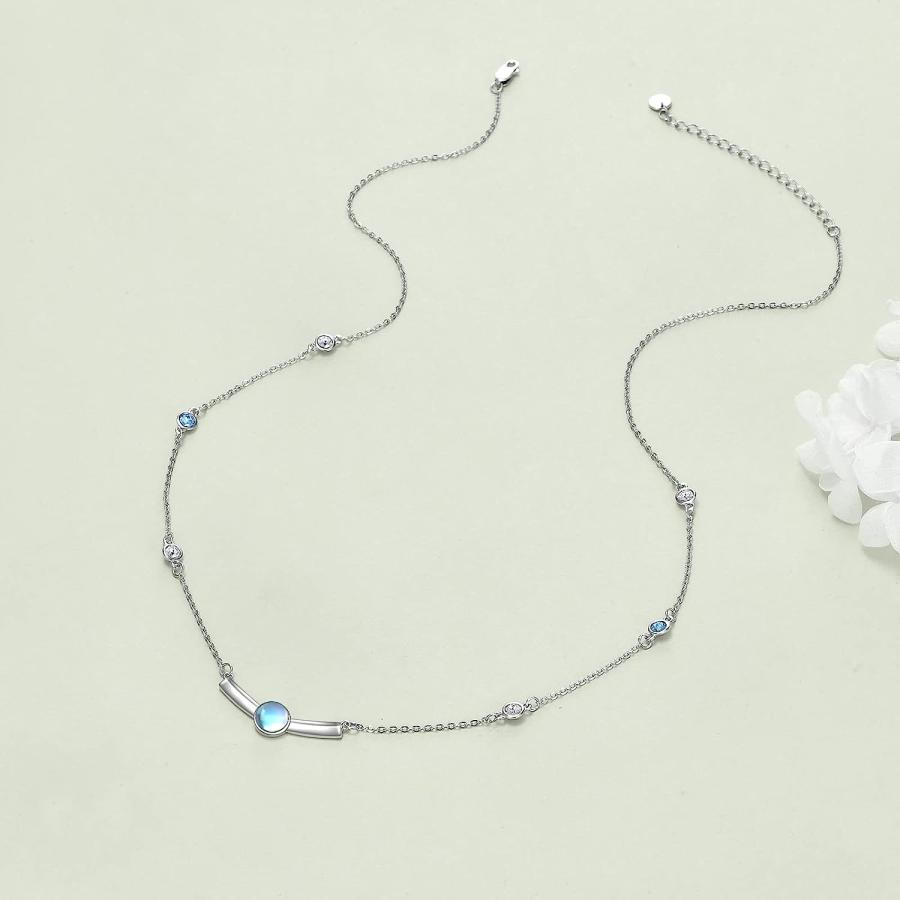【並行輸入品】シンプル/水平バームーンストーンネックレス スターリングシルバー レディースネックレス レディース ジュエリーギフト スターリングシル_1