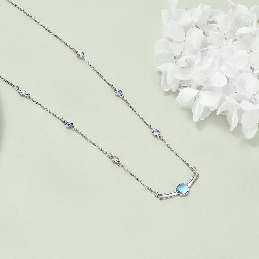 【並行輸入品】シンプル/水平バームーンストーンネックレス スターリングシルバー レディースネックレス レディース ジュエリーギフト スターリングシル_2
