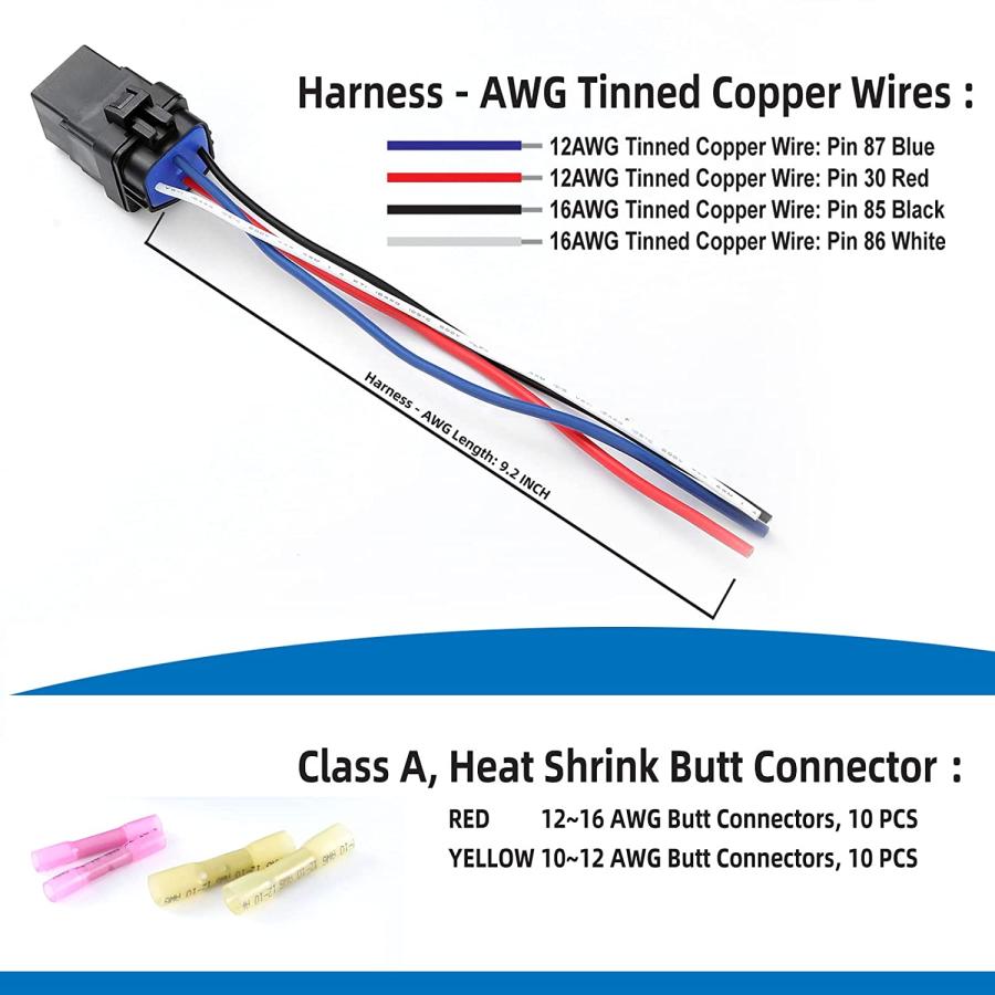 Waterproof　Relay　12V　Automotive　Relays　AWG　Duty　30　Relay　Pin　Heavy　with　Amp　40　12　Tinned　Automotive　Wires　Kit　Relay　Relay　Harness-　Copper