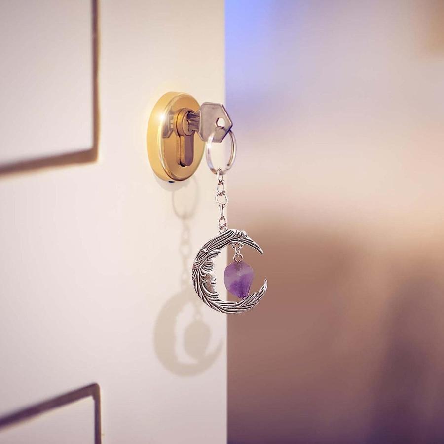 【並行輸入品】Moon Crystal Pendant Keychain Women Crystal Jewelry Hollow Face Cres_4