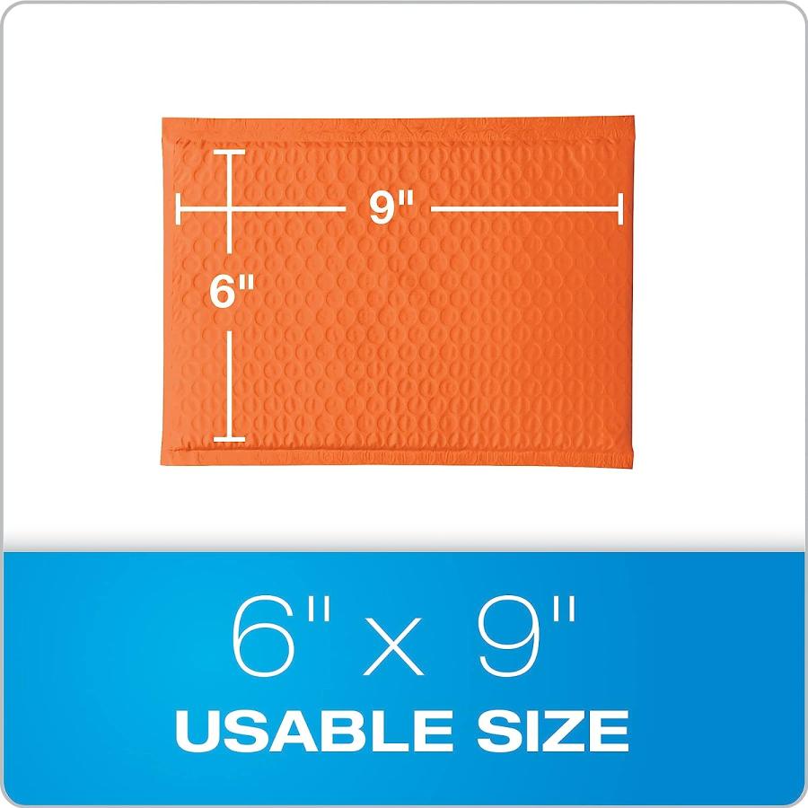 Quality Park Bubble Mailers  6 x 9 Shipping Envelopes  Water Resistant Orange Poly Padded Envelopes  Redi-Strip Peel Off Closure  50/Box (QUA85863)｜dep-dreamfactory｜07