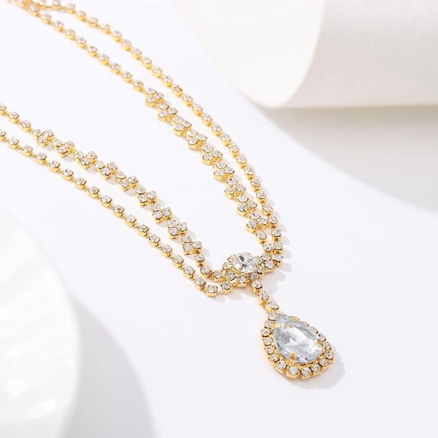 【並行輸入品】Obmyec Crystal Head Chain Gold Layered Headpieces Waterdrop Pendant_2
