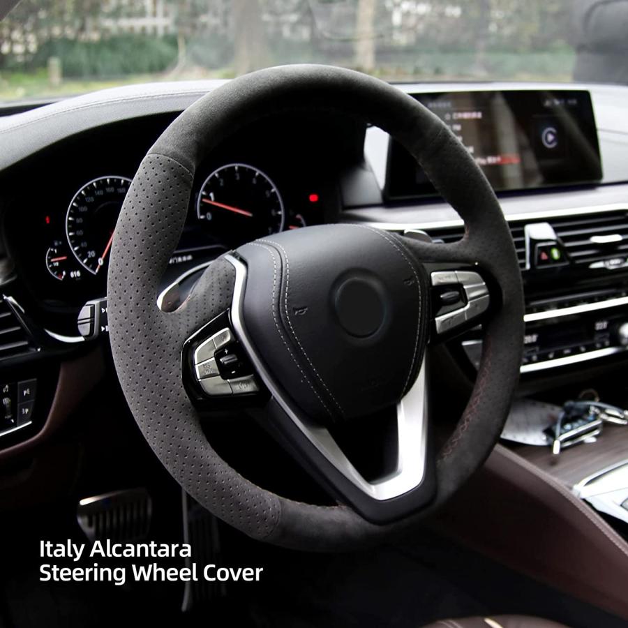 Alfanxi Hand Stitch Sewing Italy Alcantara Car Steering Wheel Cover Wrap for BMW 2 3 4 5 6 7 8 Series Alpina XB7 X3 X4 X5 X6 X7 Z4 Trims (Black Alc｜dep-dreamfactory｜02