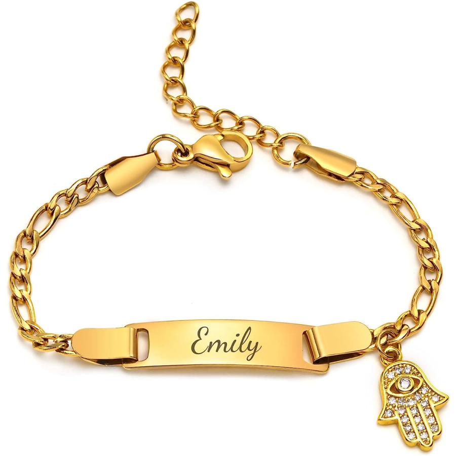 並行輸入品】名前入り子供用IDブレスレット : 18Kゴールドメッキ
