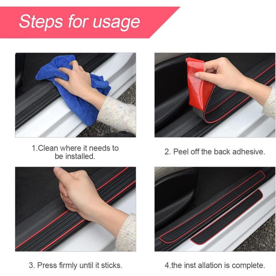 スーパーセール限定 4PCS Car Door Sill Plate Protectors Auto Door Entry Guards Sill Scuff Cover Panel Step Protector PVC Rubber Anti-Scratch Front Rear Door Pedal C