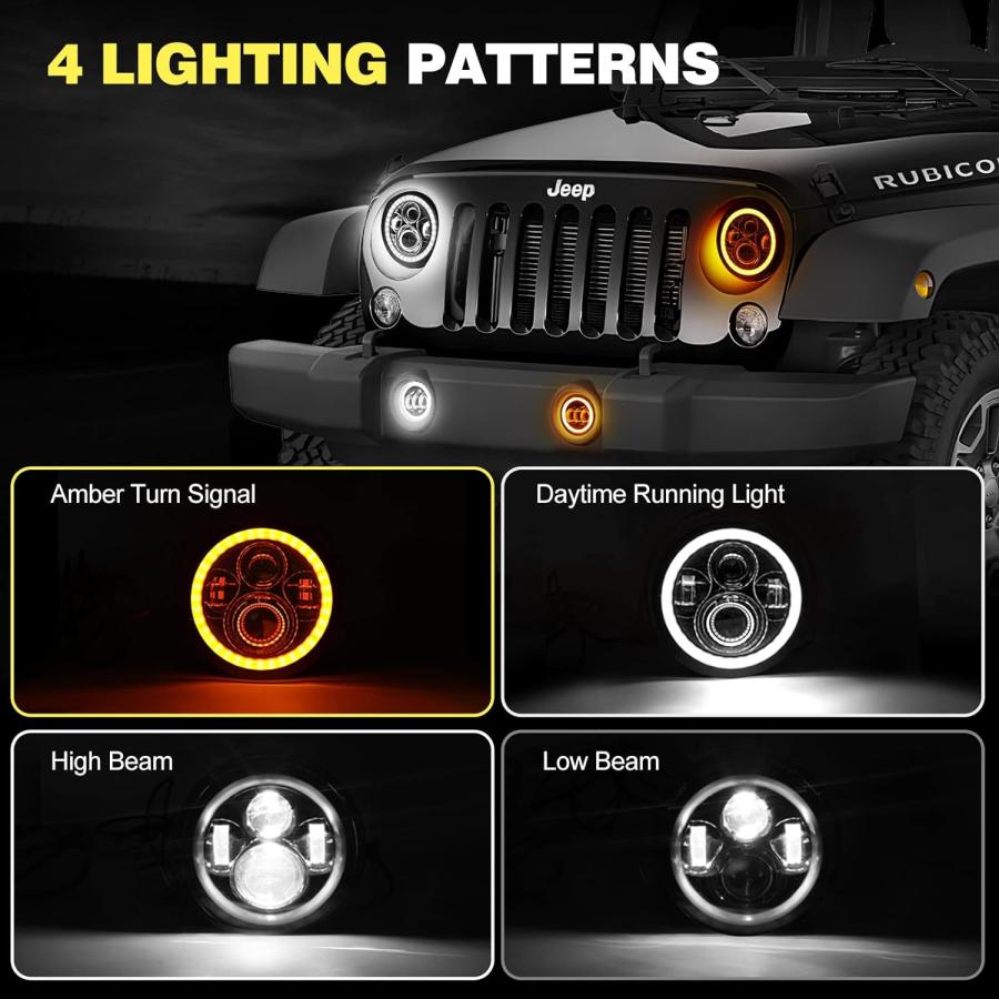 【並行輸入品】KARSAM 7インチ ドット LED ヘッドライト ホワイト DRL/アンバー ウィンカー + 4インチ LED フォグライト ホワイ_1
