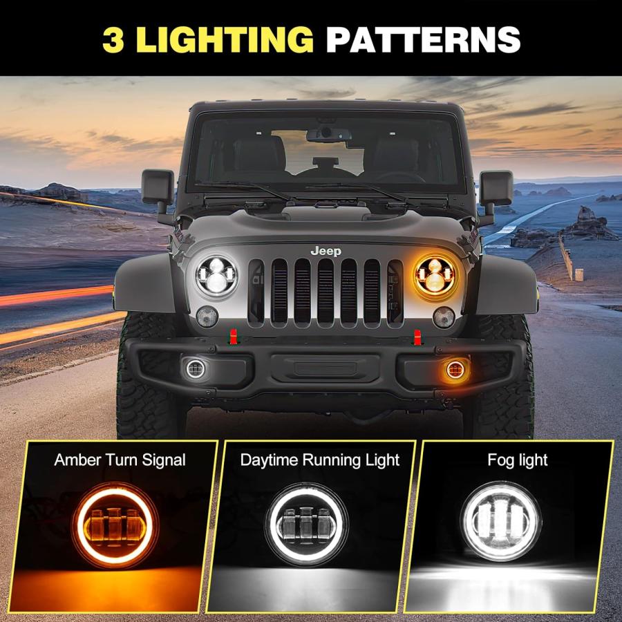 【並行輸入品】KARSAM 7インチ ドット LED ヘッドライト ホワイト DRL/アンバー ウィンカー + 4インチ LED フォグライト ホワイ_2