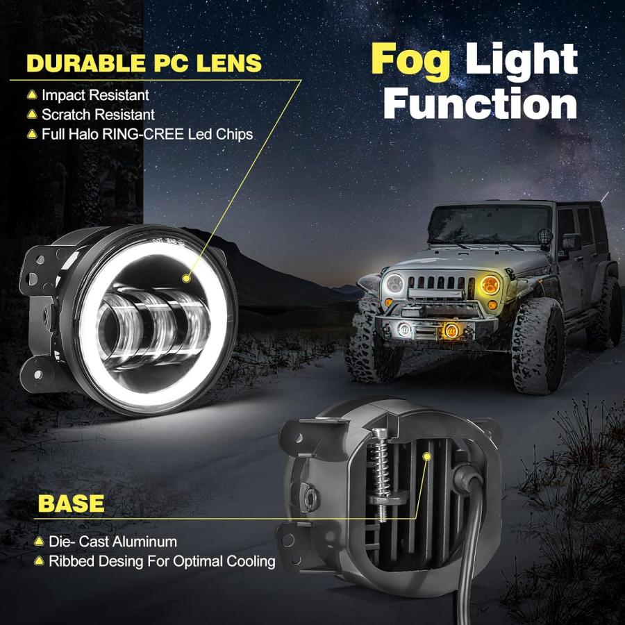 【並行輸入品】KARSAM 7インチ ドット LED ヘッドライト ホワイト DRL/アンバー ウィンカー + 4インチ LED フォグライト ホワイ_6