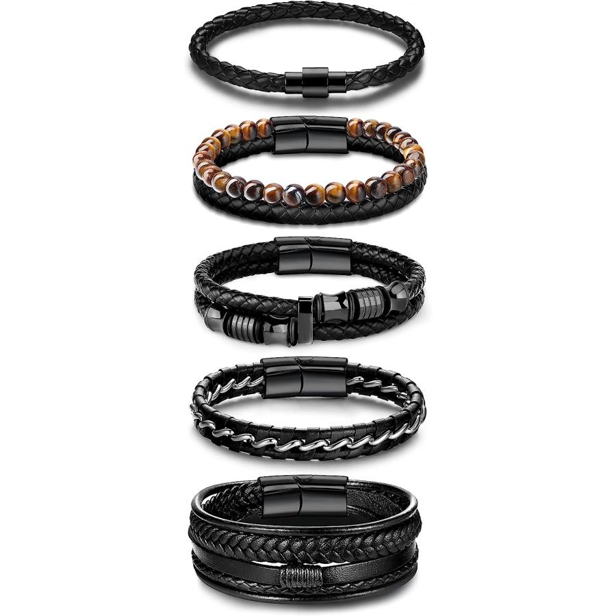 並行輸入品】Jstyle ブラックレザーブレスレット メンズ