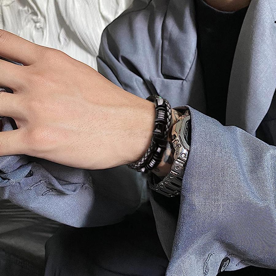 並行輸入品】Jstyle ブラックレザーブレスレット メンズ レディース 5